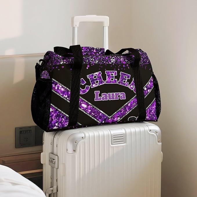 Personalized Cheer Bag Gifts for Girls Sport Cheerleading Gym Travel Duffel Bag Overnight Weekender Bags with Name (Purple)