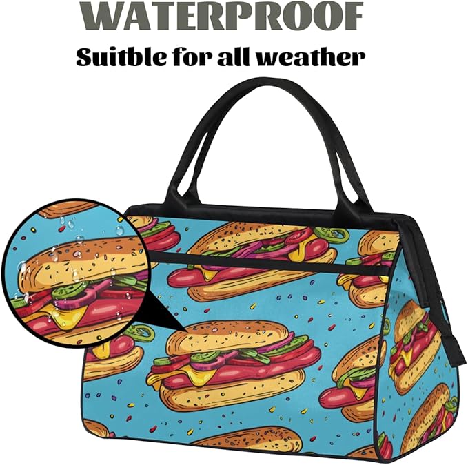 Hot Dog Print Overnight Weekender Bag for Women Men Travel Duffel Bags Waterproof Luggage Carry on Sports Yoga Gym Bag