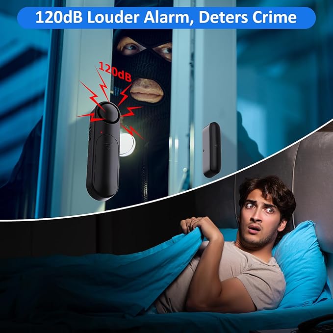Window and Door Alarm When Opened (2 Pack) for Kids Safety/Home Security, Sliding Front Door Opening Sensor Alarms for Dementia, 120dB Burglar Alert, Ideal for Business, Garage, Apartment,House, Black