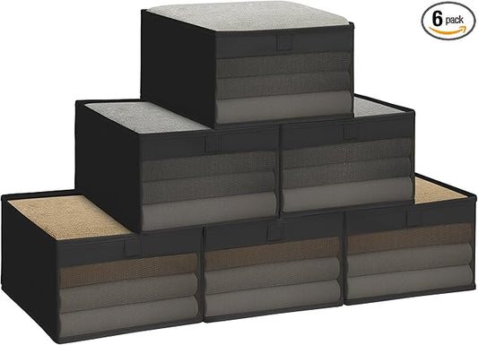 STORAGE MANIAC 6 Pack Storage Bins with Clear Window, Storage Boxes for Shelves, Sturdy Foldable Closet Organization Fabric Shelf Basket for Toy, Towel, Book, Jeans, Offices, Dorm, Wardrobe, Black