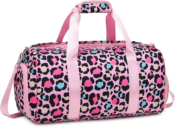 Duffle Bag Girls Kids Cute Waterproof Ballet Dance Sports Gym Weekender Overnight Travel Bags with Shoes Compartment (Pink)