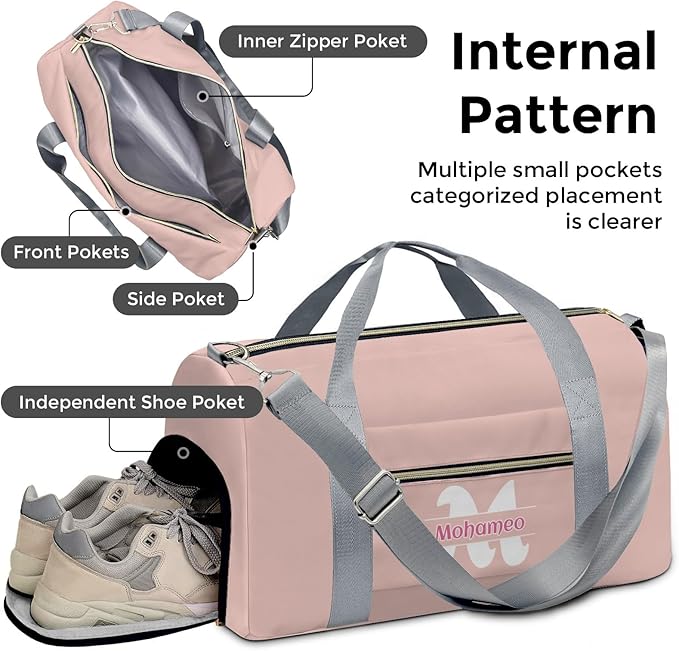 Personalized Tactical Gym Bag For Men，Custom Travel Duffel Bag with Name，Sports Workout Travel Bag with Shoes Compartment-Pink letters