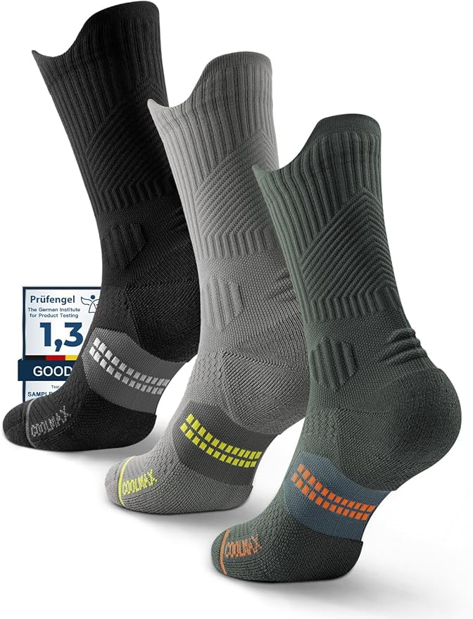 Compression Running Socks, Bamboo Viscose Coolmax Moisture-Wicking Anti-Blister Athletic Hiking Workout Gym Padded