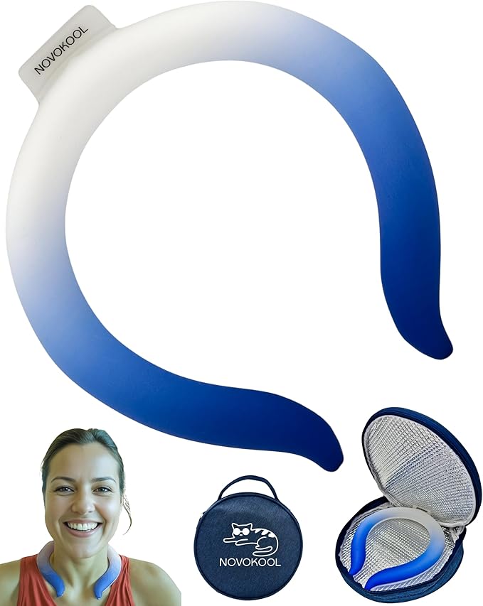 Neck Cooling Tube with Insulated Bag - Reusable Ice Ring Neck Cooler Wrap Indoor Outdoor - Wearable Cooling Ring - Relief for Summer and Hot Flashes - Freezes Under 64℉ (Blue and White)
