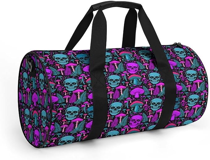 Travel Duffle Bag Purple Leaf Trippy Mushroom Eye Skull Carry On Weekender Bags Workout Lightweight Duffel Bags for Men and Women