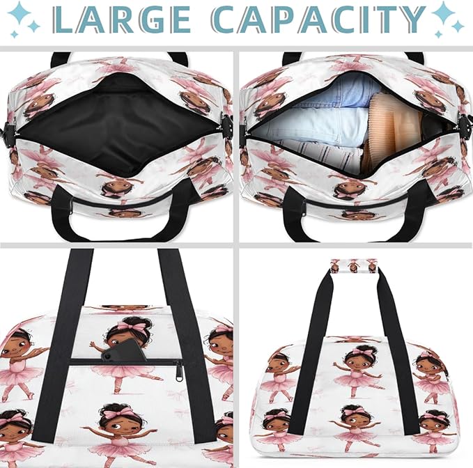 Kids Duffle Bag Girls Cute African Ballet Pink Girl Weekender Overnight Bag,Lightweight Duffel Bags for Traveling Gym Sport Dance