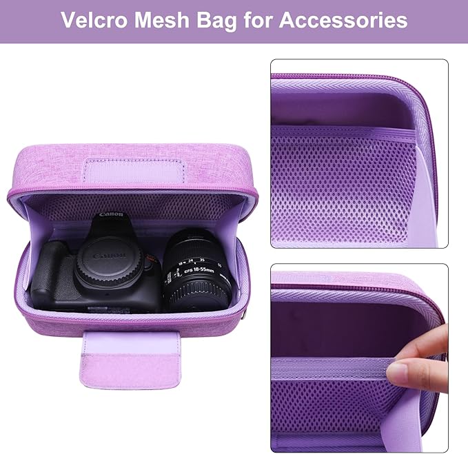 LTGEM Camera Case for Canon EOS Rebel T7 / R50 / R100 / R50 V / T6 / R8 / R10 / RP / SL3 / R5 / T100 DSLR SLR Camera and 18-55mm/18-45mm Lens with Shoulder Strap, Purple