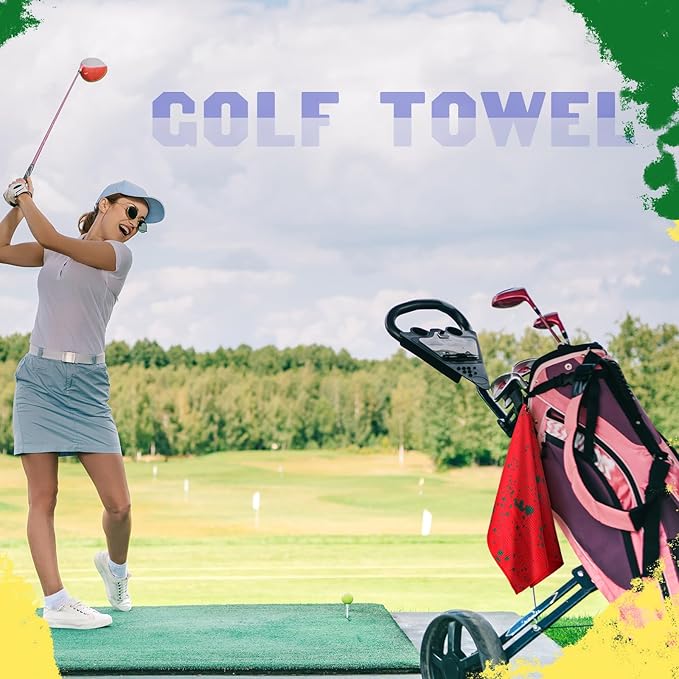 Peryiter 4 Pcs Golf Towels (16" x 24") with Clip Drip Lime Microfiber Fabric Waffle Pattern Towels for Golf Bags Absorbent Club Ball Cleaner Accessories and Gifts for Men Women(Bright Color)