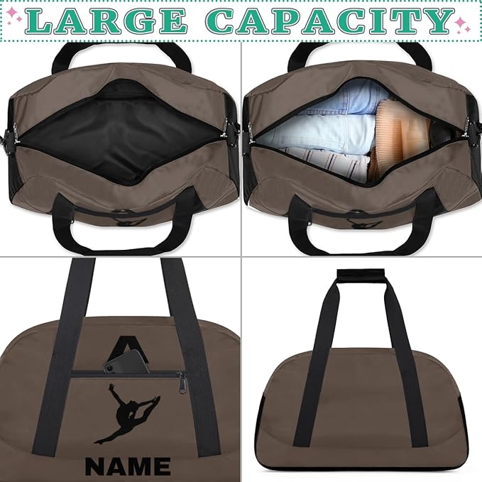 Personalize-Kids-Sports-Duffel-Bags With Custom Name Text Carry-On Overnight Travel Gym Lightweight Dance Pattern Sports Bags For Girls Boys Kids,Brown