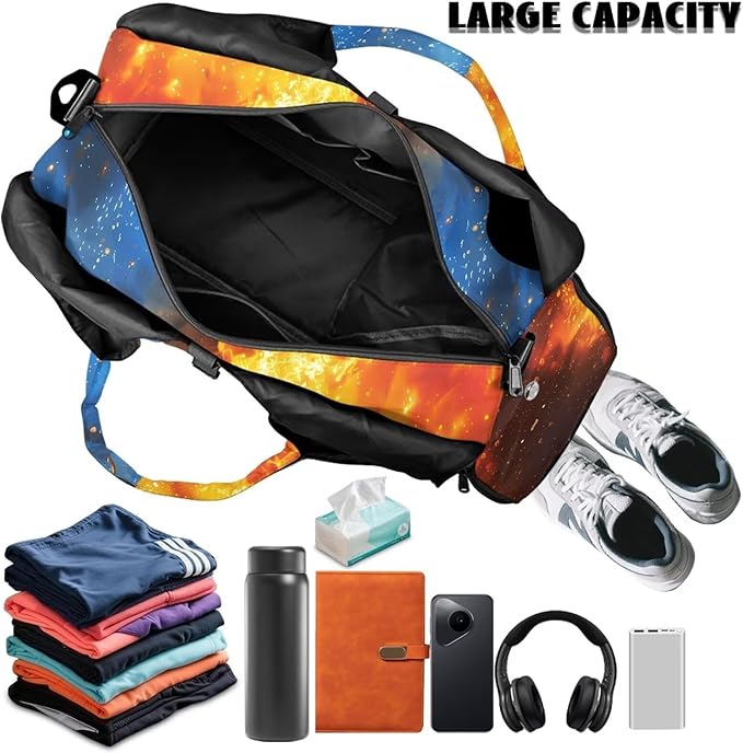 Flame Wolf Sports Duffle Bag with Shoe Compartment for Men Portable Gym Bag with Wet Pocket Waterproof Fitness Workout Bags with Yoga Mat Holder Travel Overnight Weekender Shoulder Bag