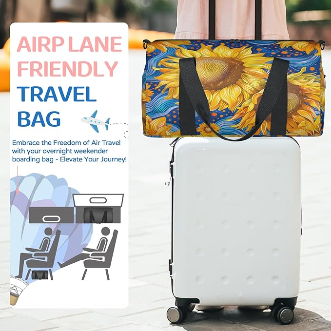 Abstract Floral Sunflower Travel Duffle Bag for Women Men, Overnight Weekender Bag, Carry on Tote for Sport Gym