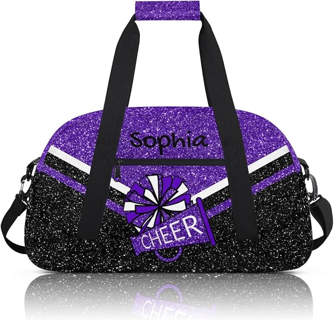 Personalized Purple Glitter Cheer Bag for Cheerleaders, Custom Sport Gym Bag Dance Bag Travel Duffle Bag Cheerleading Gifts for Women