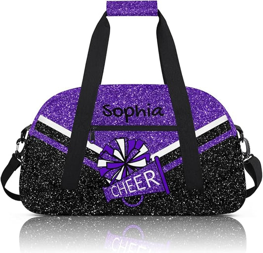 Personalized Purple Glitter Cheer Bag for Cheerleaders, Custom Sport Gym Bag Dance Bag Travel Duffle Bag Cheerleading Gifts for Women