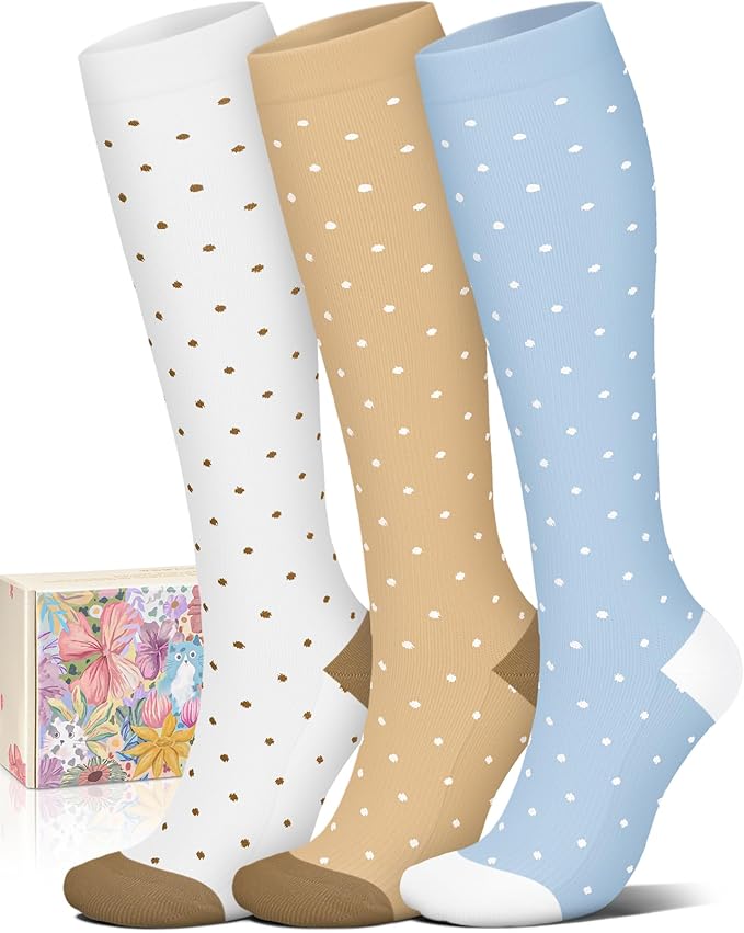 Cotton Compression Socks for Women&Men Knee High Cute Support Sock for Nurses, Pregnancy, Flying