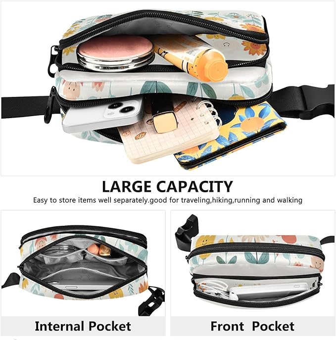 Cute Flowers Smiling Faces Fanny Pack for Women Men Water Resistant Fashion Waist Packs with Adjustable Strap Belt Bag for Travel Workout Jogging Hiking 21220136