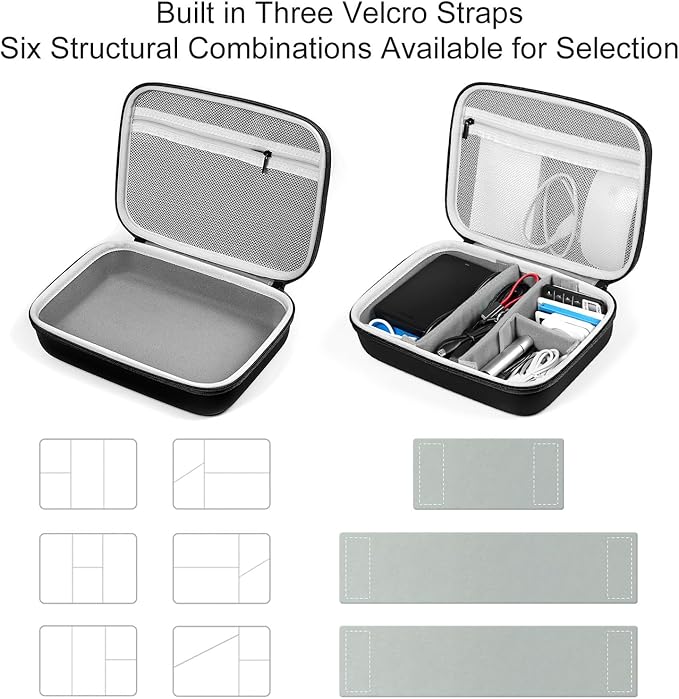 EVA Electronic Accessories Storage Case Large Shockproof Waterproof Storage Bag for Electronics Organizer Portable Cable Storage Bag for Travel or Work (Black, Single Layer)