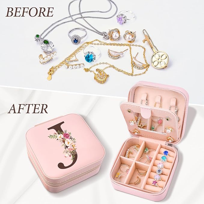 2025 Christmas Gifts Ideas, Initial Travel Jewelry Case Box Organizer Personalized Gifts, Fashion Travel Essentials Trendy Stuff Gifts for Teen Girls