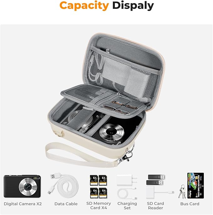 K&F CONCEPT Digital Small Camera Case, Compact Waterproof Small Camera Bag, Lightweight Camera Sling Bag for CCD/Sony DSCW800/DSCW830/Canon PowerShot - Beige