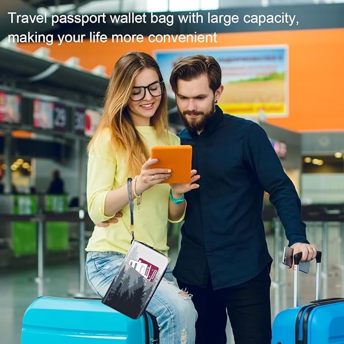 Family Passport Holder Wallet RFID Blocking Document Organizer PU Leather Mulit-purpose Travel Wallet Credit Cards Case for Women Men, Forest