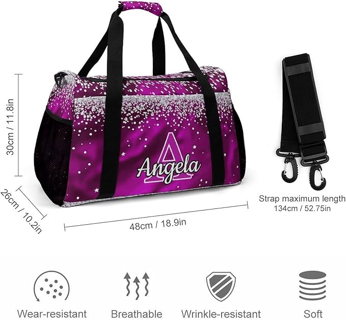 Rose Pink Bling Print Custom Sports Bag Names for Adult Personalized Name Duffle Gym Bag Travel Weekender Lightweight Bags