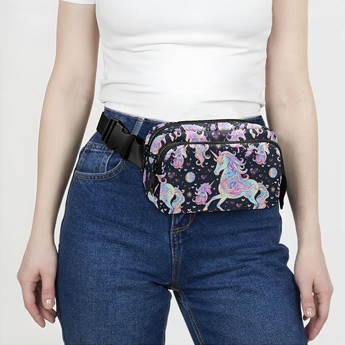 Gradient Unicorns Fanny Pack for Women Men Water Resistant Fashion Waist Packs with Adjustable Strap Belt Bag for Travel Workout Jogging Hiking 21219337