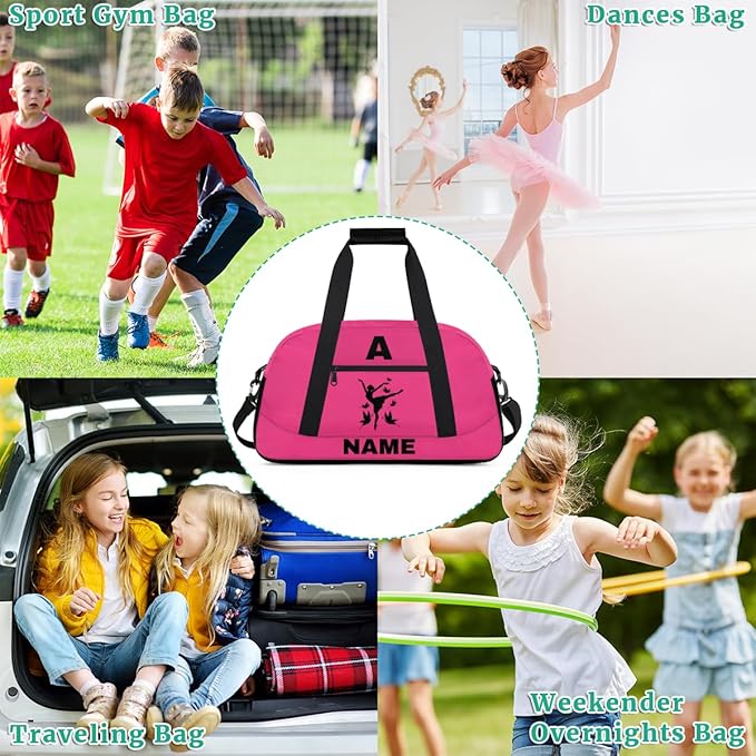 Personalize-Kids-Sports-Duffel-Bags With Custom Name Text Carry-On Overnight Travel Gym Lightweight Dance Pattern Sports Bags For Girls Boys Kids,Red 1