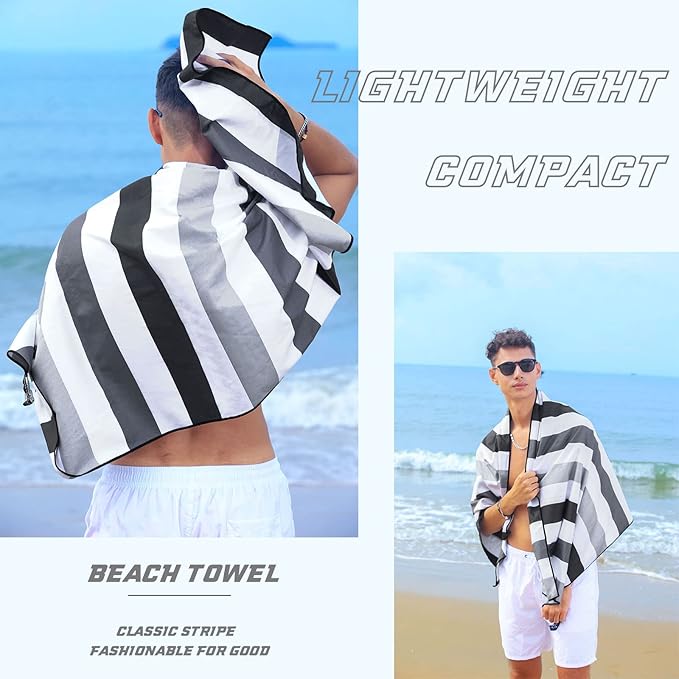 Exclusivo Mezcla Microfiber Quick Dry Beach Towel, Large Lightweight Sandfree Pool Towel for Swimming Camping Travel with Bag (Black, 30x60 Inches)