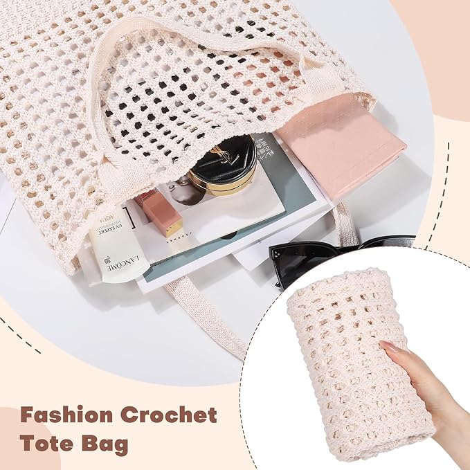 Sightor Crochet Tote Bag, Mesh Beach Bag Knit Summer Hobo Bag Vacation Boho Tote Bag for Women