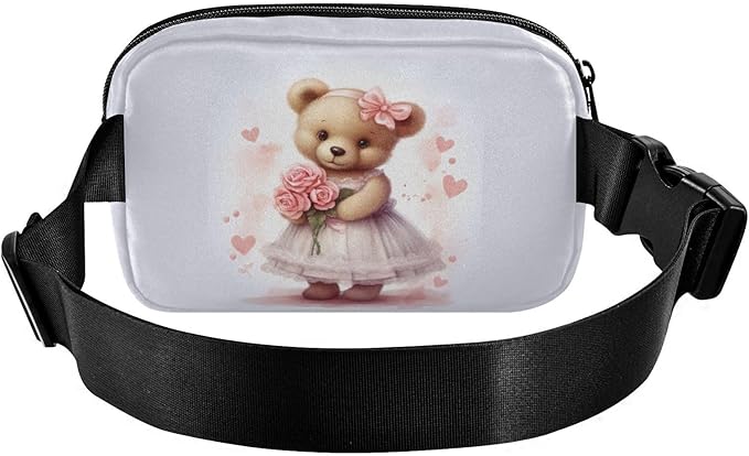 Valentine Teddy Bear Roses Fanny Pack for Women Men Water Resistant Fashion Waist Packs with Adjustable Strap Belt Bag for Travel Workout Jogging Hiking 21217875