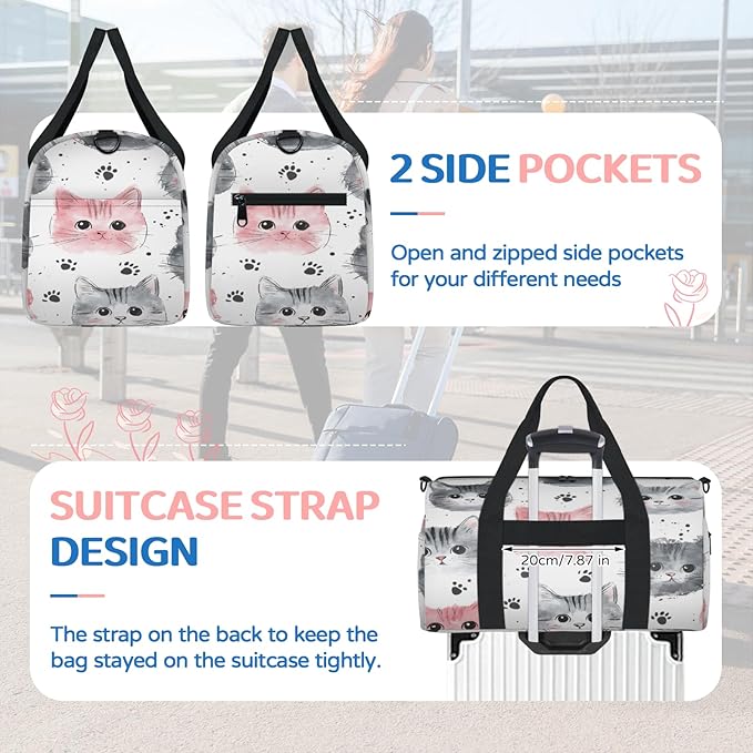 Funny Cat Kitty Travel Duffle Bag for Women Men, Overnight Weekender Bag, Carry on Tote for Sport Gym