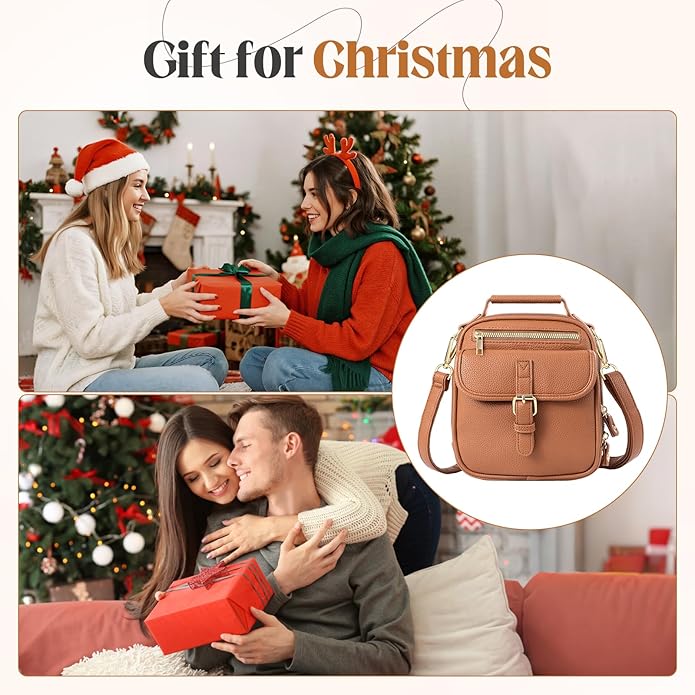 Vegan Leather Crossbody Bag for Women with 2 Straps, Small Messenger Bag with Anti Theft Zipper Pocket Vintage Shoulder Bag
