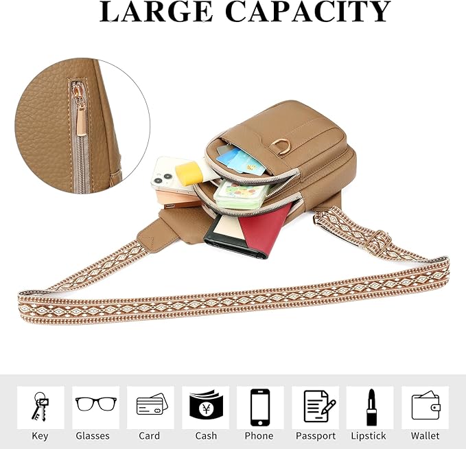 GAEKEAO Sling Bag for Women Crossbody Bags Fanny Pack Vegan Leather Chest Bag Travel Shoulder Belt Purse Backpack Gifts