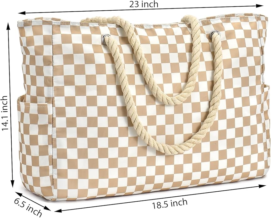 Becokan Beach Bags for Women Large Waterproof Beach Tote Bag Zipper Beach Bags Waterproof Sandproof Swim Pool Bag Large Tote