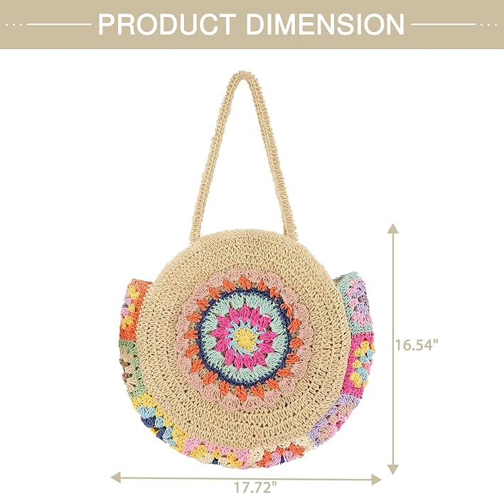 Straw Bags for Women Large Beach Tote Bag Floral Crochet Woven Shoulder Purse Summer Handbag
