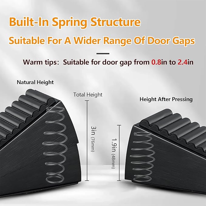 Heavy Duty Door Stopper,3 Inch High Large Adjustable Spring Door Stop,Tall Door Stoppers for Bottom of Doors，Big Wedge Suits Carpet, Tile, Wood, 1 Pack Black