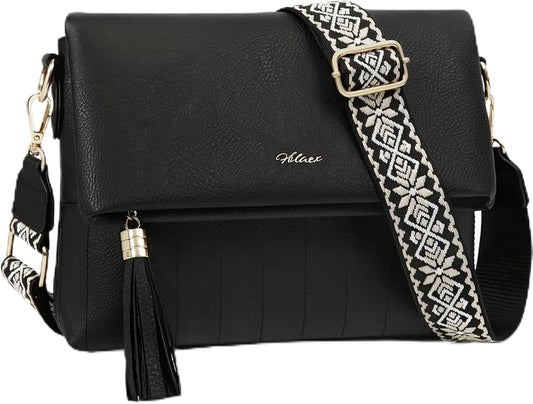 Women's Leather Crossbody Bags Anti Theft Purses RFID Blocking Handbags Trendy Travel Adjustable Strap Tassel