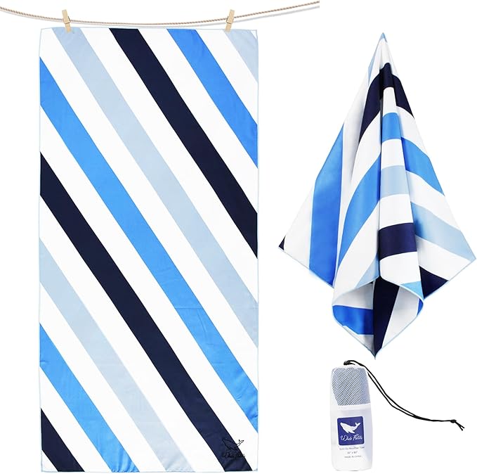 Whale Flotilla Quick Dry Beach Towel Oversized (35"x70"), Microfiber Sand-Free Beach Towels, Extra Large Compact Pool Travel Accessories, Blue