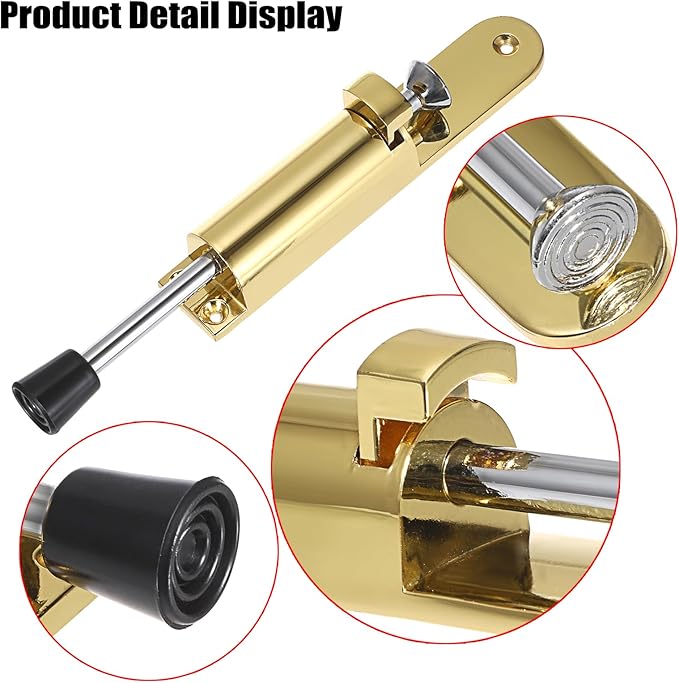 Sumnacon Kickdown Door Stop - Stainless Steel Easy Step Door Stopper, Spring Loaded Telescopic Step On/Off Door Stopper Rubber, Adjustable Heavy Duty Door Locks Holder Stop/Release by Foot, Gold