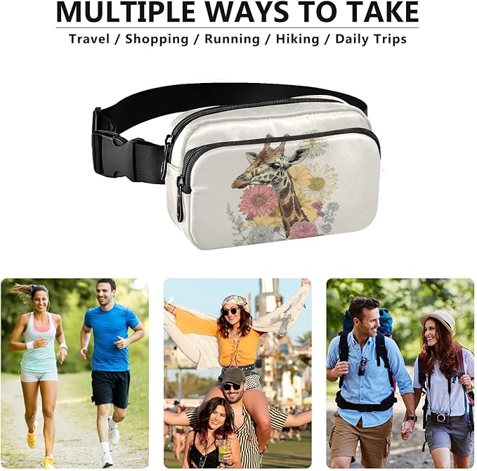 Colorful Giraffe with Flowers Fanny Pack for Women Men Water Resistant Fashion Waist Packs with Adjustable Strap Belt Bag for Travel Workout Jogging Hiking 21219227