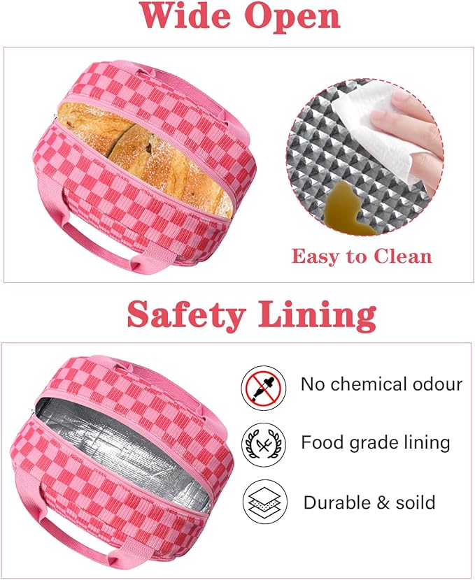 Cute Lunch Box Tote Bag - Corduroy Insulated Cooler Bags for Women - Lightweight Reusable Portable Soft Lunch Pail Kit for Kids Teen Girl Adults Work School Picnic Travel Checkered Pink 8L