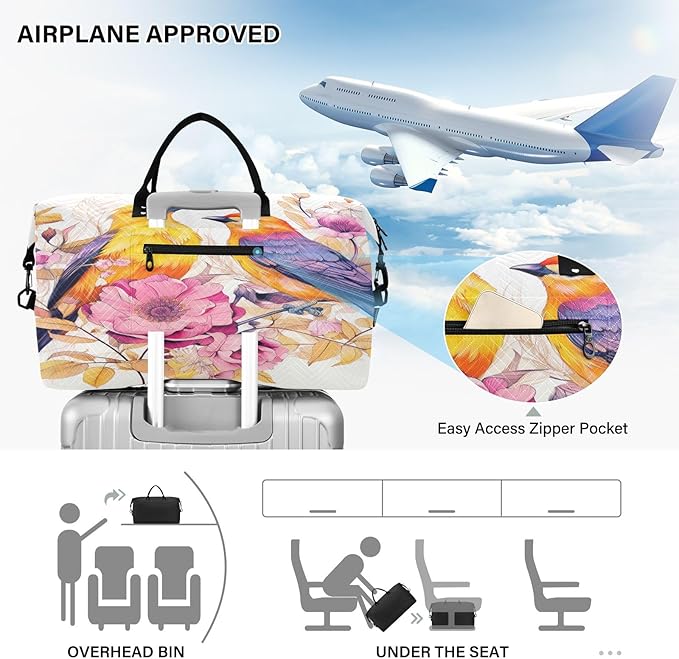 Flowers Spring Bird Travel Duffle Bag Gym Yoga Carry on Bags for Men Women Weekender Bag