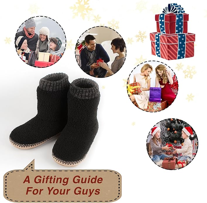 cosyone1997 Boot Slippers for Men Indoor Soft Sole, Warm Fuzzy Slipper Socks with Non Slip Grips