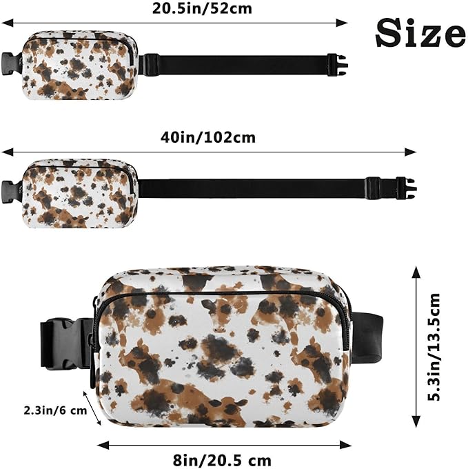 Brown and Black Cow Print Fanny Pack for Women Men Water Resistant Fashion Waist Packs with Adjustable Strap Belt Bag for Travel Workout Jogging Hiking 21219369