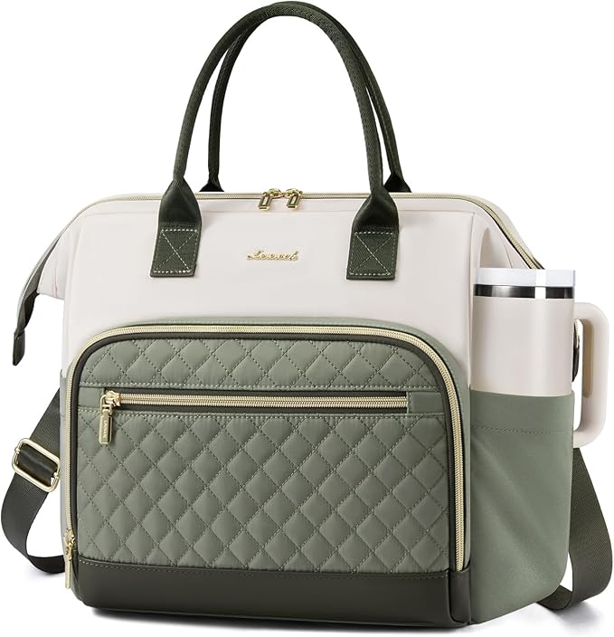 LOVEVOOK Lunch Bag Women, Insulated Adult Lunch Box for Women Work, Wide Opening Leakproof Cooler Tote Bag for Office Campus Picnic Beach with Shoulder Strap, Loncheras Para Mujer with Cup Holder