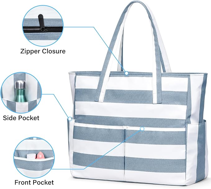 oscaurt Beach Bags for Women Large Waterproof Sandproof Beach Tote Swim Pool Bag with Zipper for Travel Vacation Essentials