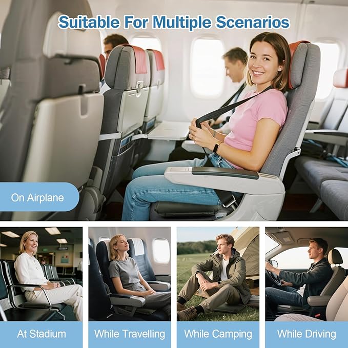 Self-Inflating Airplane Seat Cushion for Long Flights – Portable Travel Cushion Airplane Seat - Memory Foam Travel Seat Cushion Providing Pressure Relief (Olive Green, 15.7" x 11.8" x 2")