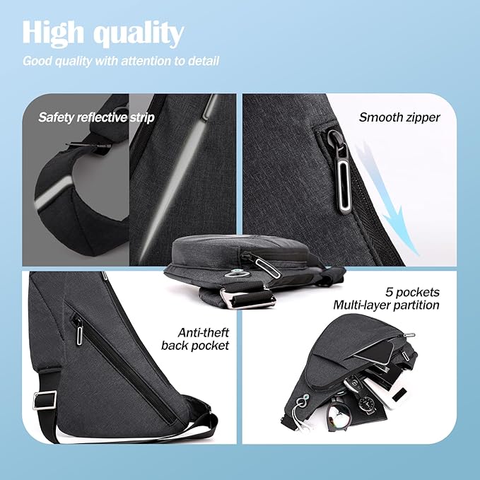 Crossbody Bag Anti-Theft Lightweight Casual Shoulder Backpack Sling Chest Bag Belt Rucksack for Travel Bicycle Sport