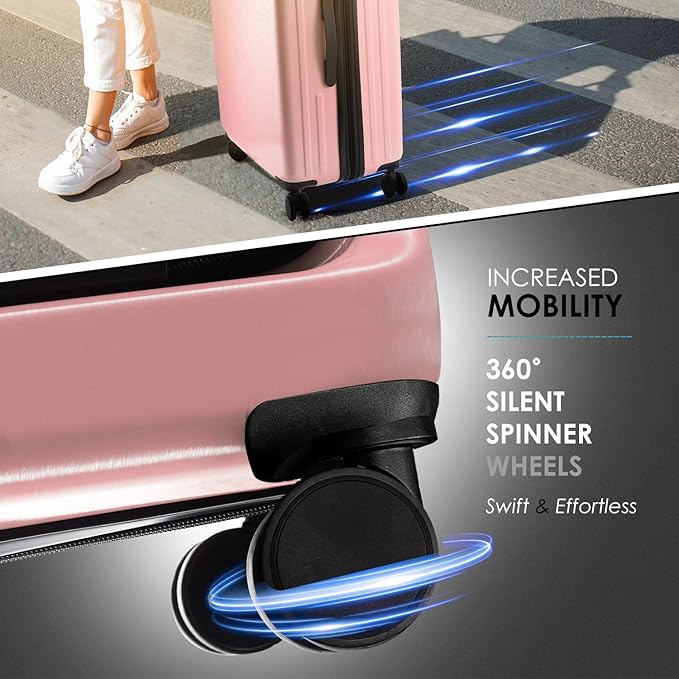 22 Inch Carry On Luggage, Carry On Suitcase with Wheels, Hardside Luggage Carry-On, Expandable Pink Small Suitcase, Hard Shell Carry-on Luggage, Spinner Luggage with Cosmetic Bag