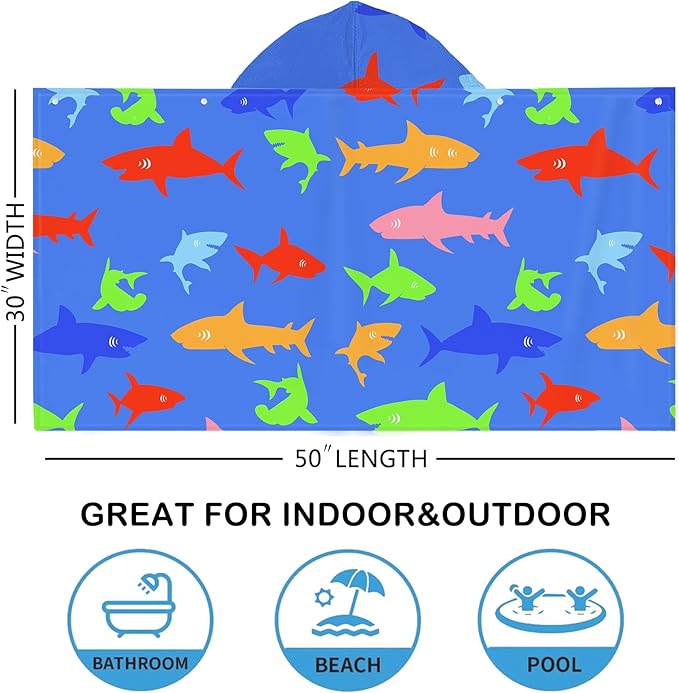Bonsai Tree Summer Bright Hooded Beach Towel, Sharks Lover Kids Poncho Towel for Boys Girls, Quick Dry 30''x50” Bath Towel for Pool Swiming Boys Gifts