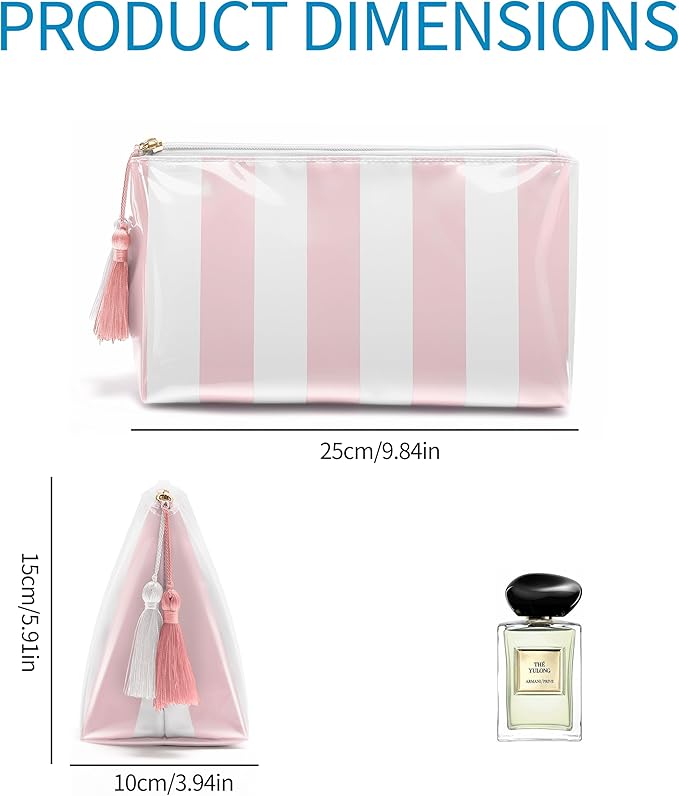 Travel Makeup Bag, Small Cosmetic Bags for Women Girls, Waterproof Clear Makeup Bag for Purse Organizer Zipper Pouch Beach Summer Vacation Essentials Gifts for Women